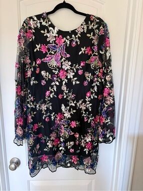 Oster Black Floral Sequin Long-Sleeve Dress
